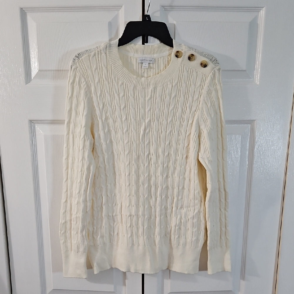 Charter Club Cream Button-Shoulder Sweater